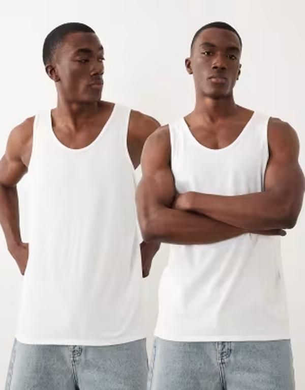エイソス メンズ トップス ベスト レギュラーフィット ASOS DESIGN Essentials 2 pack regular fitanks WHITE ホワイト