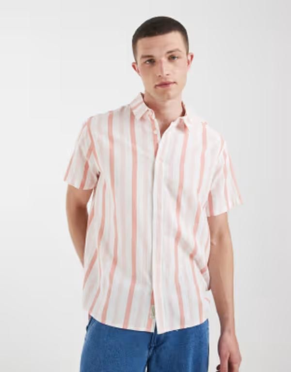 ブレンド メンズ トップス シャツ レギュラーフィット コットン リネン BLEND cotton linen regular fit shirt in peach stripes Peach ピーチ 15,036円