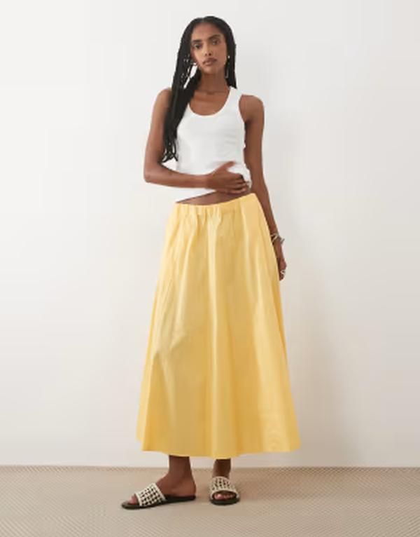 マンゴ レディース ボトムスカート コットン マキシ Mango Newcreta 100 cotton full maxi skirt in butter yellow part of a set