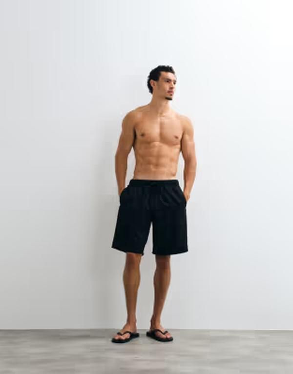 エイソス メンズ 水着 ハーフパンツ・ショーツ ショートパンツ ASOS DESIGN swim shorts in long length Black ブラック