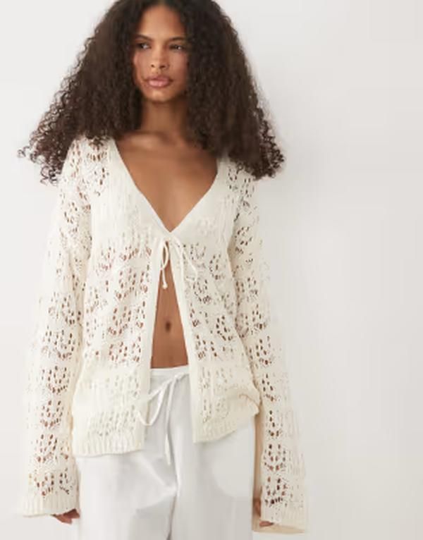 ミスセルフフリッジ レディース アウター カーディガン Misselfridge tie front boho cardigan in cream クリーム 12,905円
