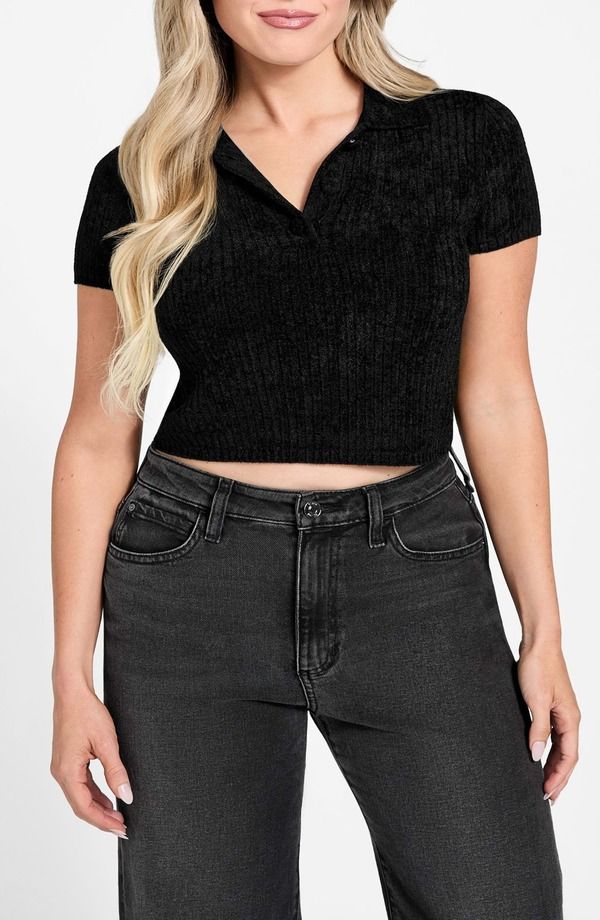 ゲス レディース アウター パーカー・スウェット ポロシャツ セーター GUESS Mona Chenille Polo Sweater BLACKBLACK ブラック