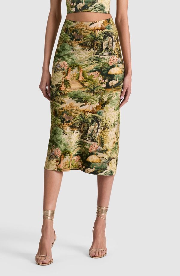アリス アンド オリビア レディース ボトムスカート プリント ミディ キャップ ケープ Alice Olivia Maeve Landscape Print Midi SkirtERRAIN LG