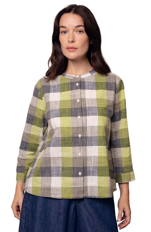 ケルティックアンドコー レディース トップス シャツ ブラウス Celtic Co Collarlesswing Blouse Slate Green Check スレート