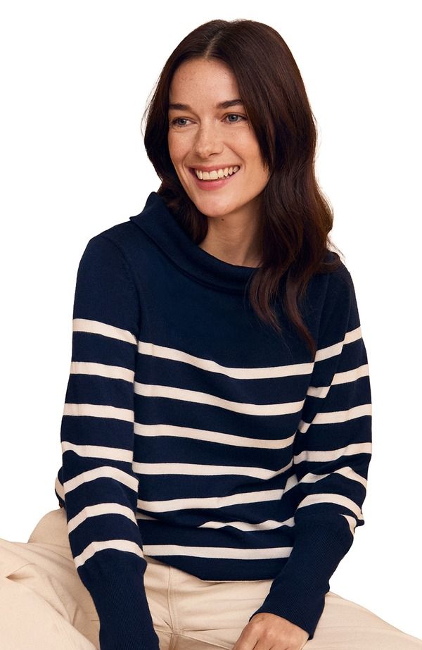ケルティックアンドコー レディース アウター パーカー・スウェット セーター ニット Celtic Co Fine Knit Merino Collard Sweater Navy Ecru Stri