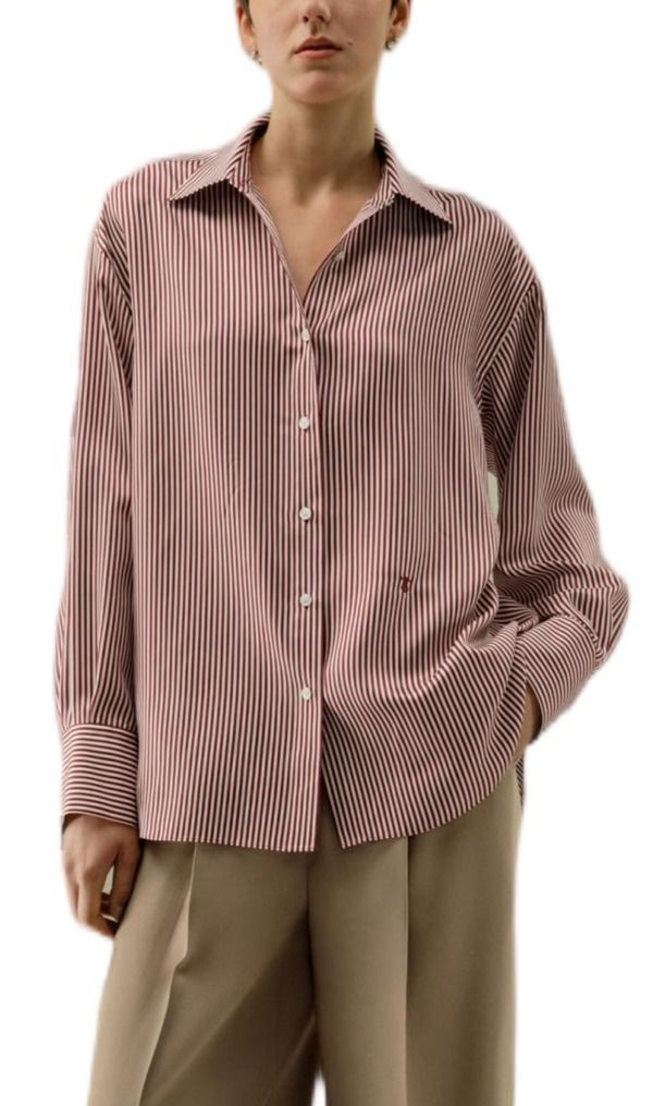 リリーシルク レディース トップス シャツ Lilysilk Womens Ancora Red Oversized Striped Shirt RedWhite Pinstripes ホワイト