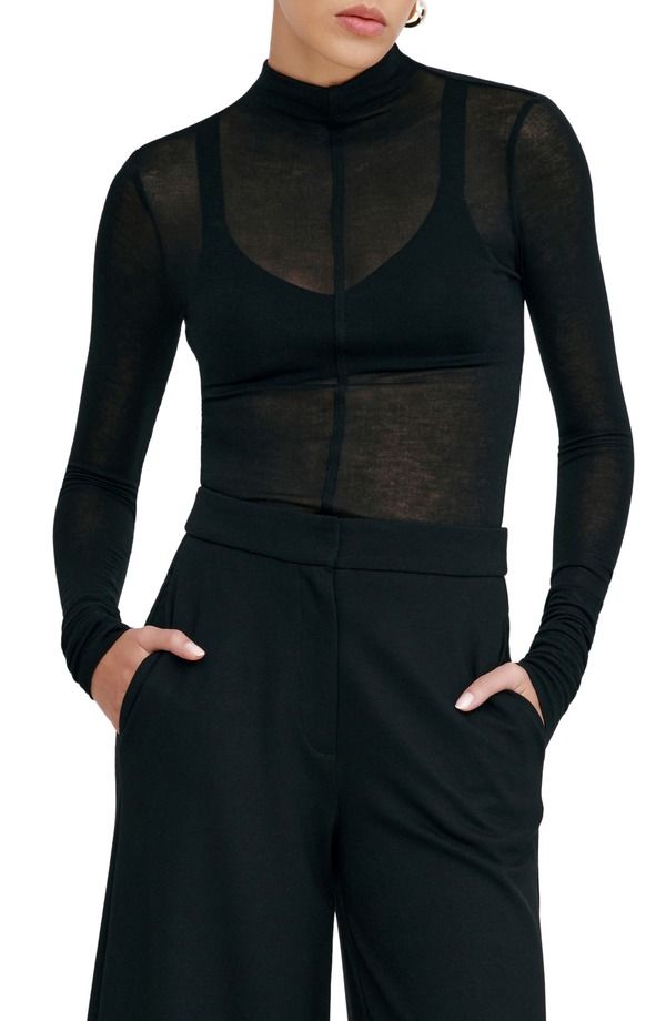 マルセラ レディース トップス シャツ モックネック シアー ニット Marcellalicia Sheer Mock Necknitop BLACK ブラック