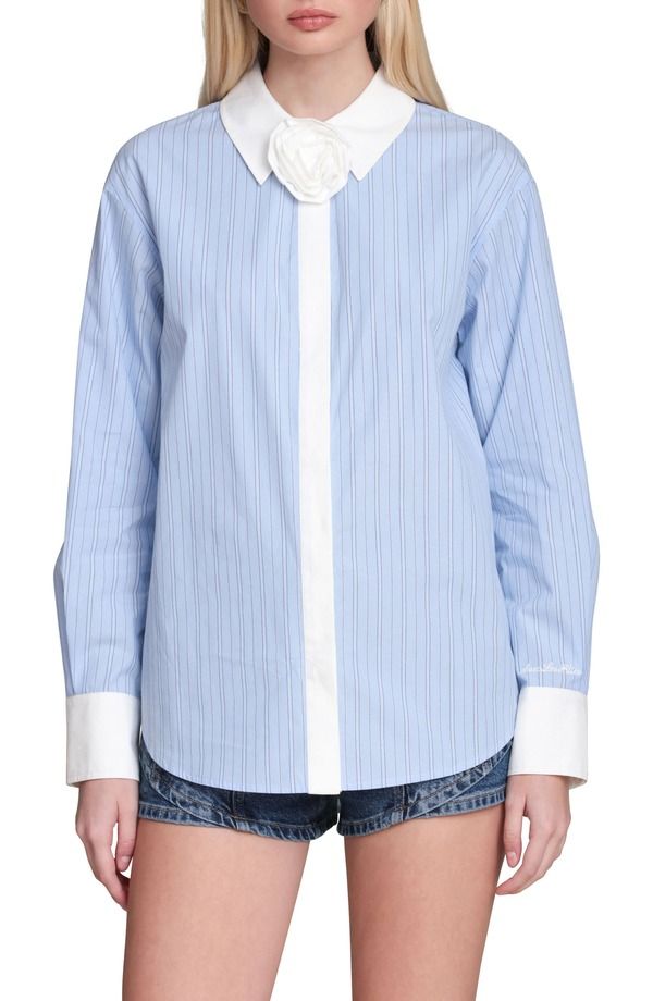 アヴェックレフィーユ レディース トップス シャツ Avec Les Filles Rose Stripe Shirt BLUEWHITE STRIPE MULTI ホワイト