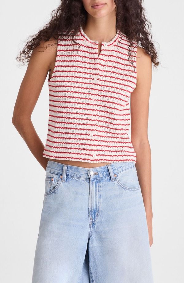 メイドウェル レディース トップス シャツ ニット Madewell Textu red Knit Button Front Shell Top TUCK STITCH STRIPE ストライプ