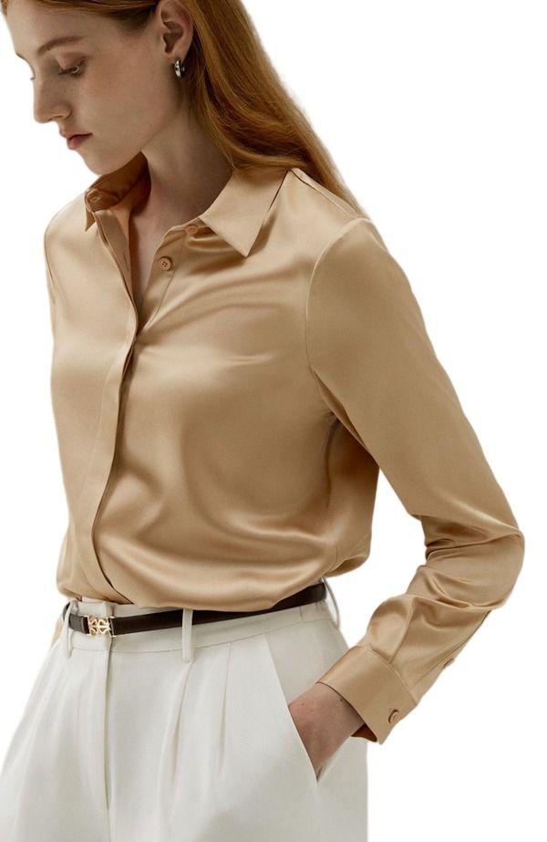 リリーシルク レディース トップス シャツ Lilysilk Womens Basiconcealed Placket Silk Shirt Light Camel キャメル