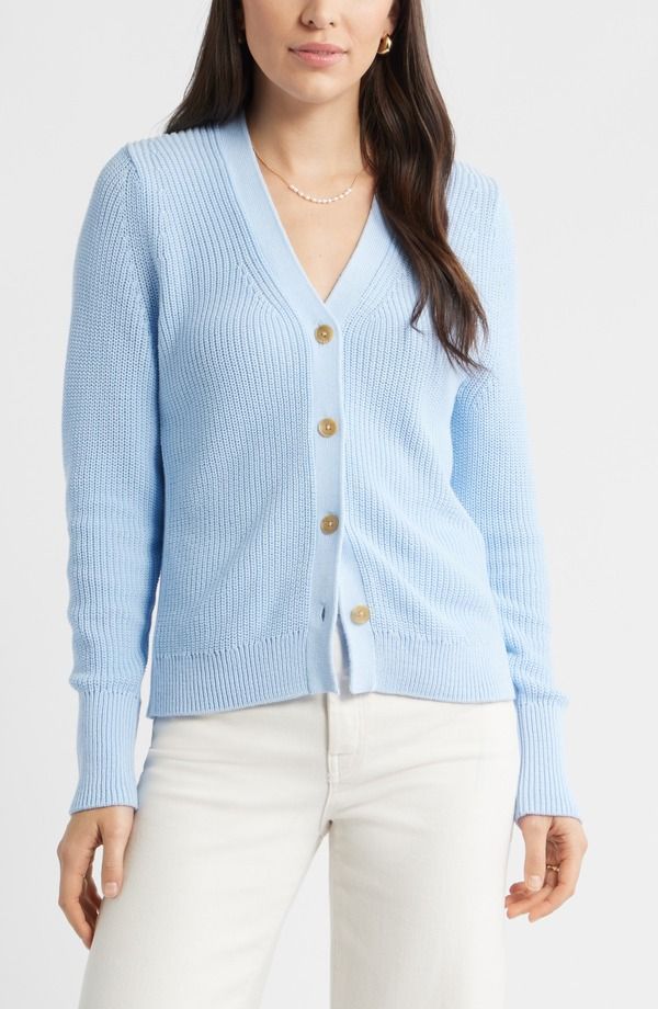 キャスロン レディース アウター パーカー・スウェット Vネック コットン カーディガン Caslon Shaker Stitch VNeck Pima Cotton Cardigan BLUE WI 13,665円