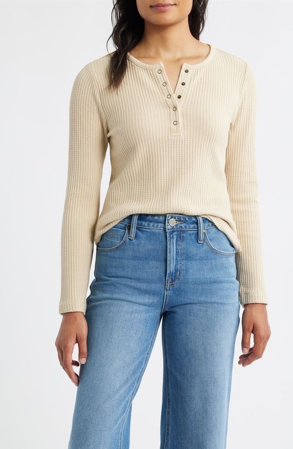 シティブルース レディース トップス シャツ ニット CITY BLUES Thermal Knit Henley KHAKI カーキ