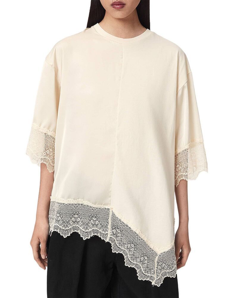 オールセインツ レディース トップス Tシャツ レーストリム レース ALLSAINTS Lenny Lace Trim Tee Champagne White ホワイト 31,070円