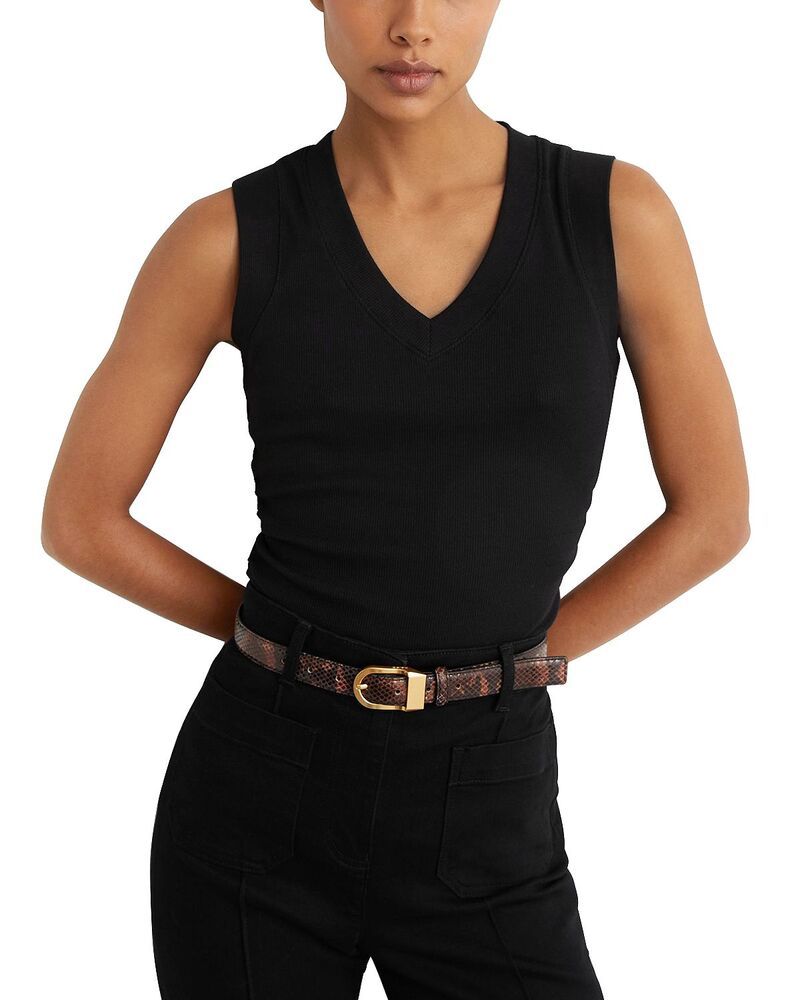レイス レディース トップス タンクトップ Vネック ギャザー リブ REISS V Neck Ruched Ribbed Tank Top Black ブラック