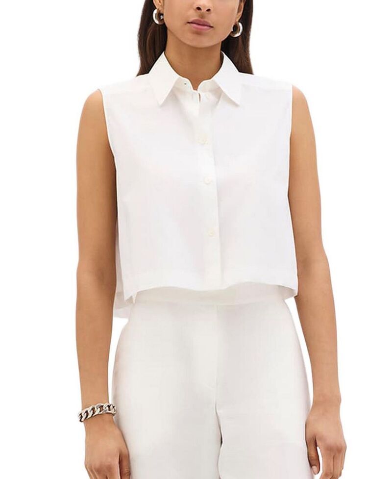 アナザー トゥモロー レディース トップス シャツ ノースリーブ クロップド Another Tomorrow Cropped Sleevelesshirt White ホワイト