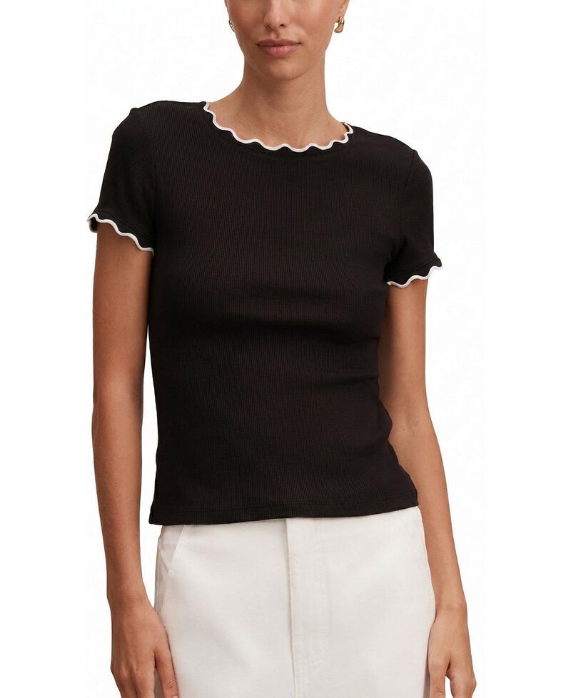 エバーニュー レディース トップス シャツ Ever Newomens Rebecca Scallop Trim TShirt Black Porcelain ブラック