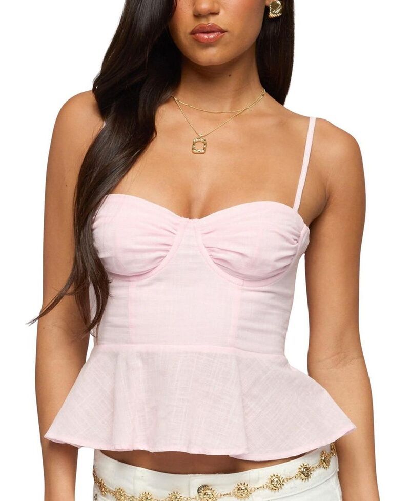 アディクテッド レディース トップス タンクトップ リネン Edikted Peplum Linen Look Tank Top LightPink ピンク