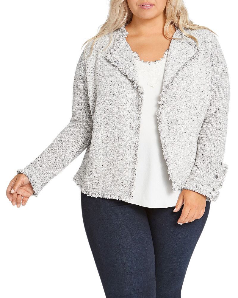 ニックアンドゾー プラス レディース アウター ジャケット・ブルゾン ニット フリンジ NICZOE Plus Fringe Mix Knit Jacket Sugar Cookie