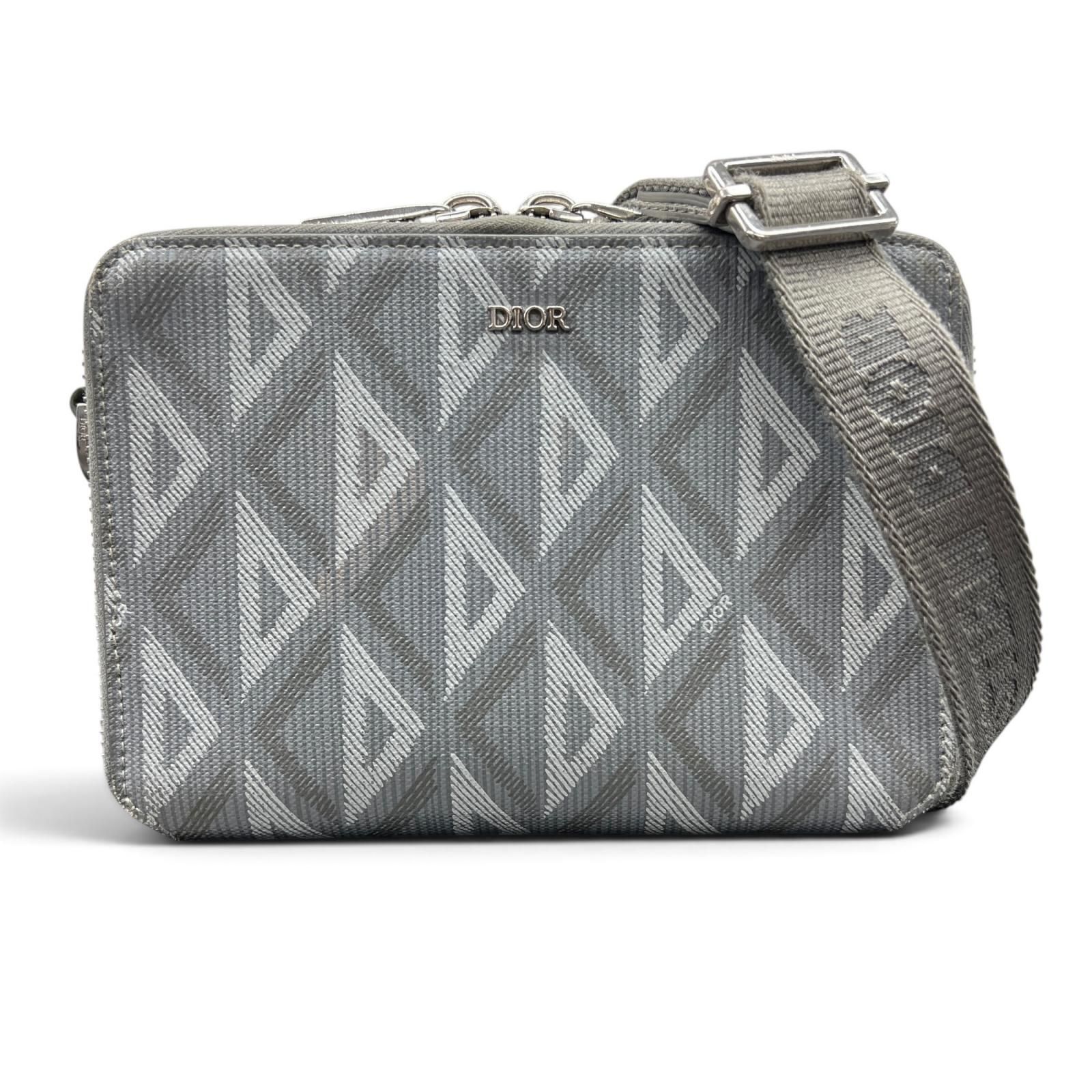 DIOR ディオール ストラップ付き ジップポーチ CDダイヤモンド 2way ショルダーバッグ ポーチ 2ESBC119DCO PVC レザー ポシェット メッセンジャー クリスチャン Bランク 鑑定済 中古