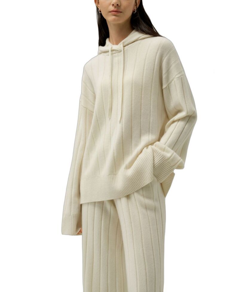 リリーシルク レディース トップス シャツ リブ ニット LILYSILK Ribbed Hooded Knitop White ホワイト