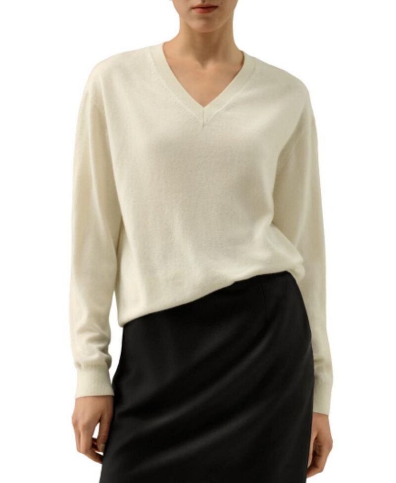 リリーシルク レディース アウター ニット・セーター Vネック LILYSILK VNeck Baby Cashmere Sweater Natural White ホワイト