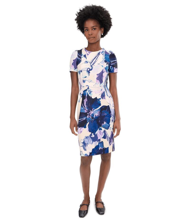 カルバンクライン レディース トップス ワンピース フラワー柄 スキューバ フラワー Calvin Klein Short Sleeve Floral Scuba Sheath Spring Mist