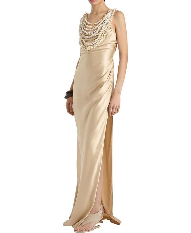 バルマン レディース トップス ワンピース シルク Balmain Silk Shell Dress Beige ベージュ