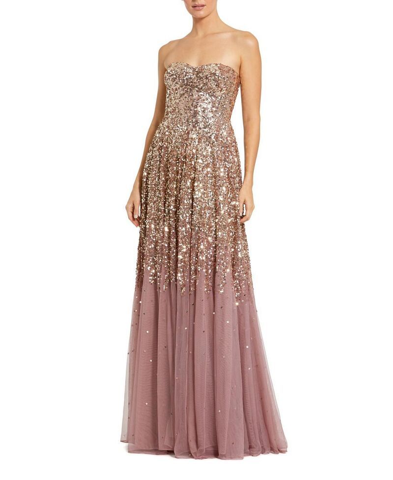 マックダガル レディース トップス ワンピースパンコール ストラップレス Mac Duggal Straplessweetheart Neck Sequin Ombre Gown Gold Ameth