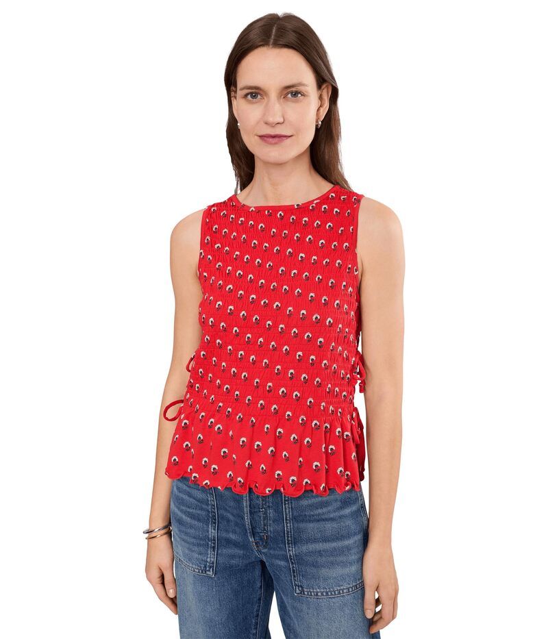 メイドウェル レディース トップス シャツ シャーリング Madewell Side Tie Smocked Tank Enamel Red レッド