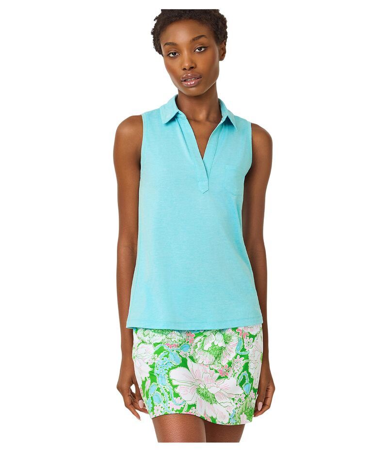 リリーピュリッツァー レディース トップス シャツ ノースリーブ Lilly Pulitzer Dune Sleeveless Polo UPF 50 Heathe red Capri Blue ブル