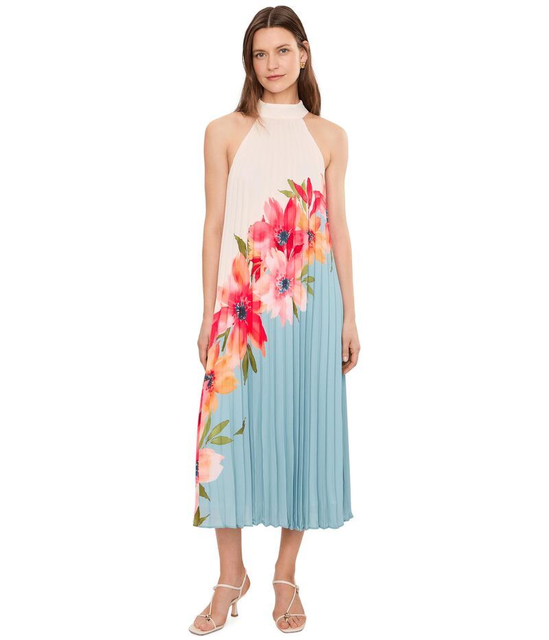 アドリアナ パペル レディース トップス ワンピース シフォン フラワー柄 プリーツ フラワー Adrianna Papell Floral Pleated Chiffon Dress Blue Mu