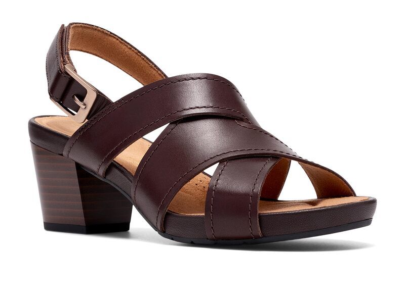 クラークス レディース シューズ ヒール Clarks Kymber Shine Dark Brown Leather ブラウンハイヒール・パンプス