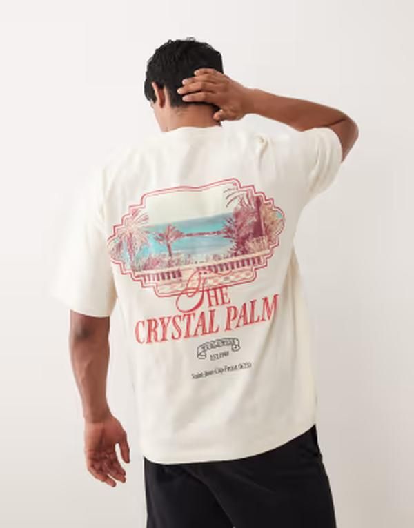 ジャック アンド ジョーンズ メンズ トップス Tシャツ プリント Jack Jones oversized tshirt with scenic back print Antique White ホ 8,015円