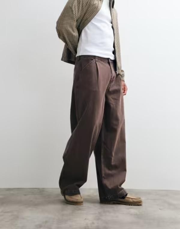 エイソス メンズ ボトムス デニムパンツ ワイドレッグ ジーンズ ASOS DESIGN wide leg jeans in washed Brown ブラウン 15,680円