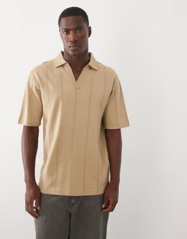 ヒューゴレッド メンズ トップス ポロシャツ Vネック ジャージー HUGO Red vneck short sleeve jersey polo shirt Medium Beige ベージュ