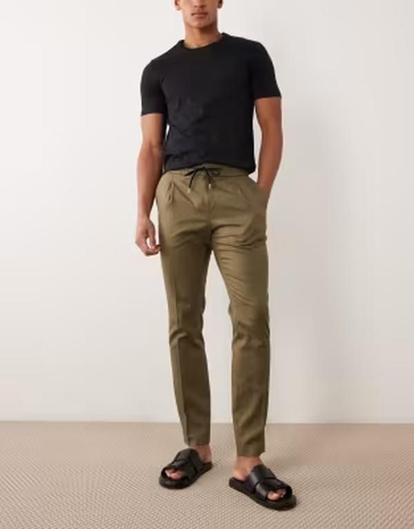 ヒューゴレッド メンズ ボトムス カジュアルパンツ スリムフィット HUGO Red getlin smart slim fit pants in mid Open Green グリーン