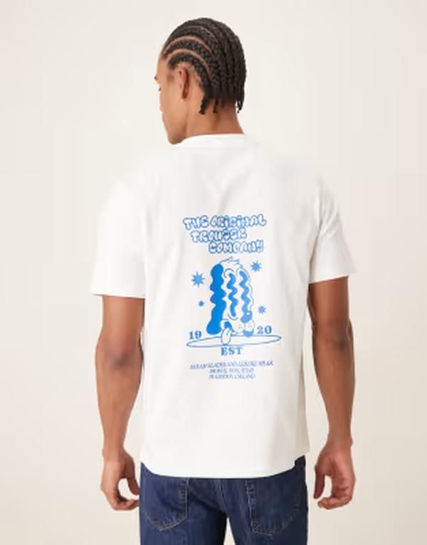 ファーラー メンズ トップス Tシャツ プリント グラフィック Farah Tristan short sleeve graphic Tshirt with back print Black ブラック