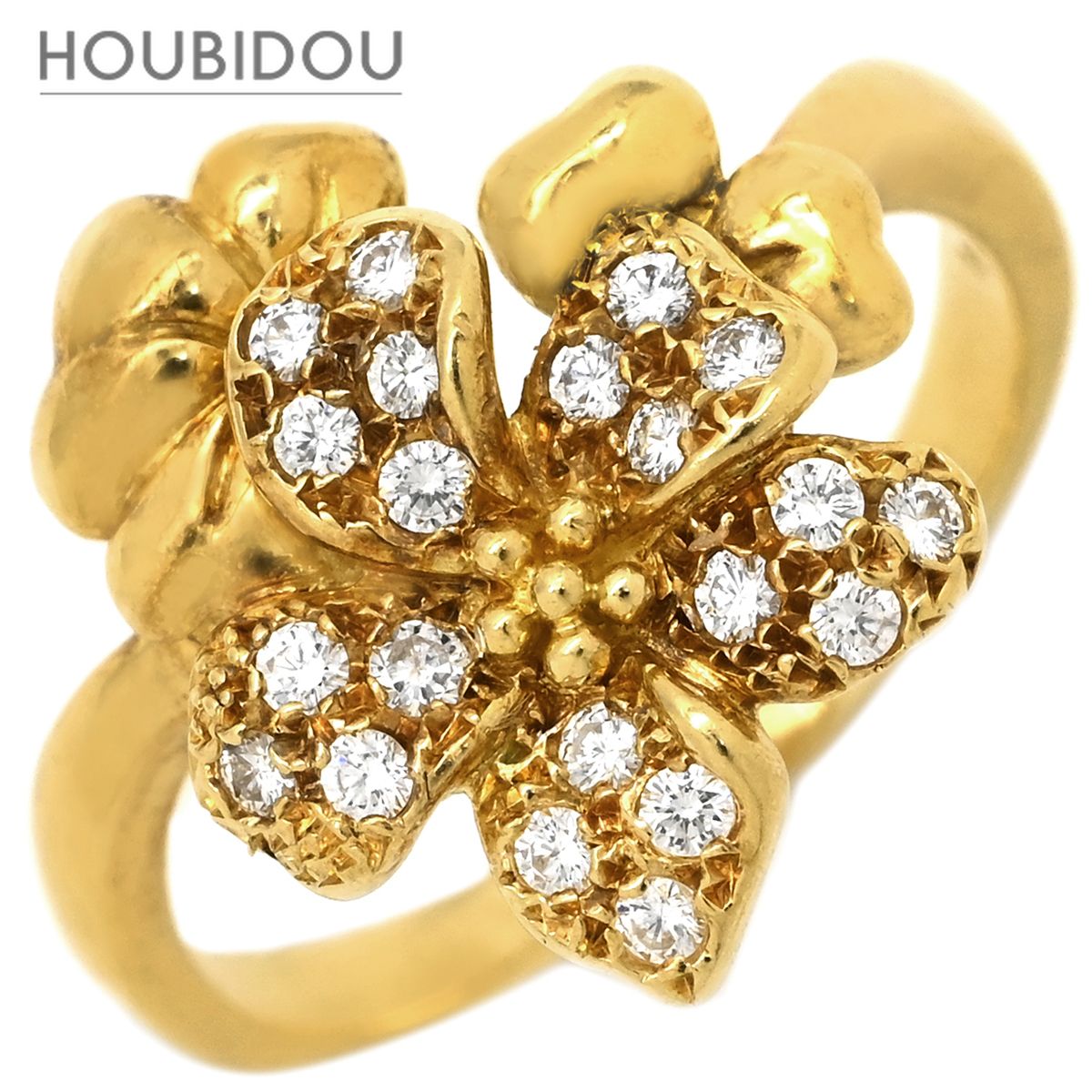 ミキモト MIKIMOTO リング 指輪 フラワーモチーフ ダイヤ ホワイト×イエローゴールド MIKIMOTO 18K 750 YG 花 11号【中古】