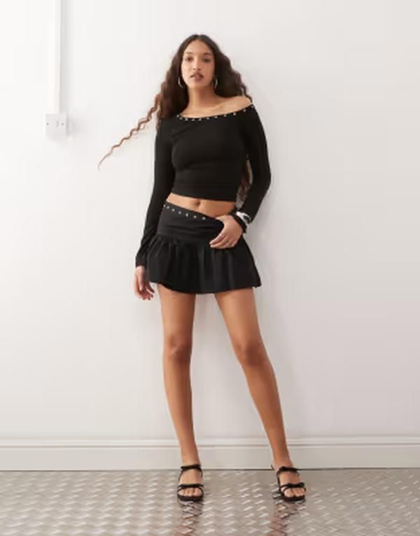 モーテル レディース ボトムスカート Motel rafiya skirt with eyelets Black ブラック 13,075円