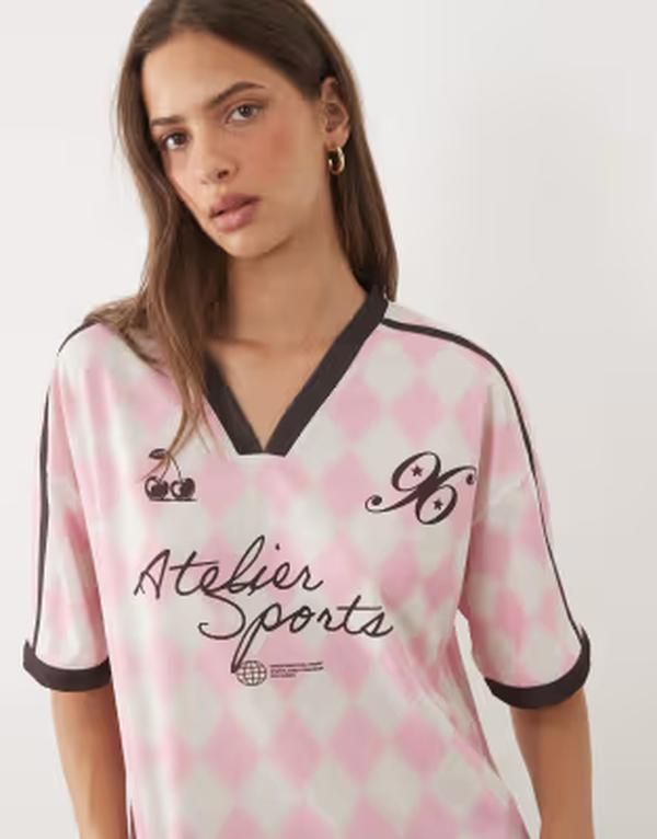 エイソス レディース トップス Tシャツ グラフィック ASOS DESIGN short sleeve oversized top with graphic PINK CHECKER ピンク