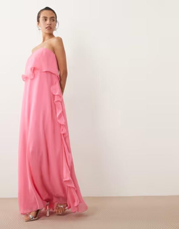 ヴェロモーダ レディース トップス ワンピース シフォン フリル マキシ Vero Moda ruffledge detail chiffon bandeau maxi dress in hot pi 29,054円