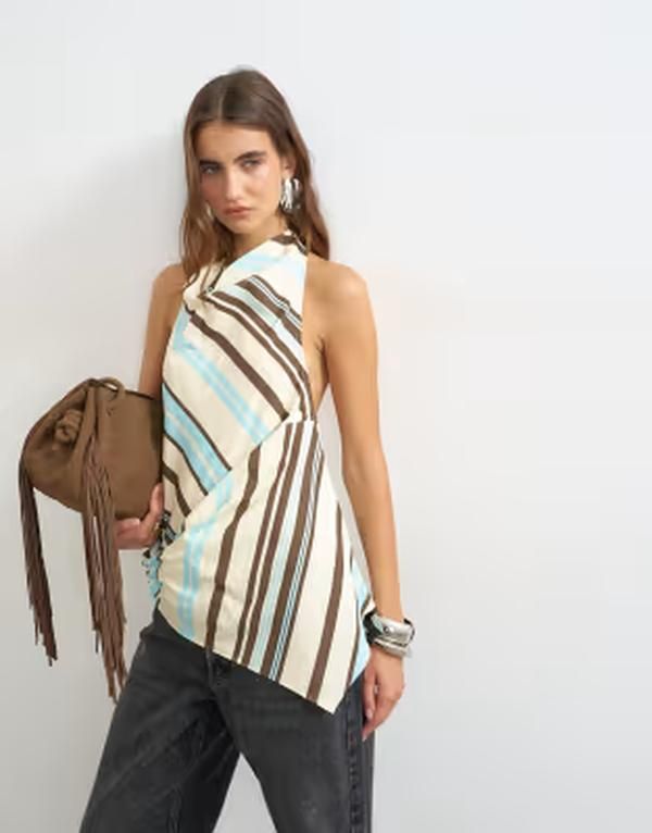トップショップ レディース トップス タンクトップ タイディテール Topshop cowl tie detail top in chocolate stripe Chocolate Stripe チ 16,110円