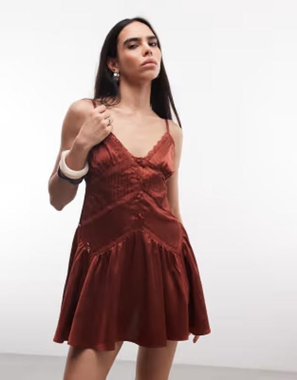 リクレイム ヴィンテージ レディース トップス ワンピース レース Reclaimed Vintage cami sundress with lace inserts RED レッド