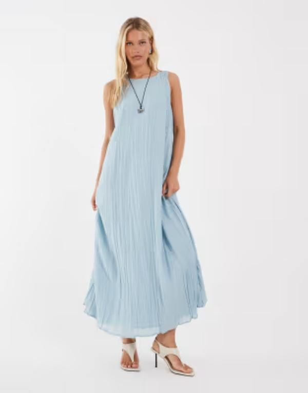 オブジェクト レディース トップス ワンピース ノースリーブ マキシ Object crinkle plisse sleeveless trapeze maxi dress in sky Winter 26,838円