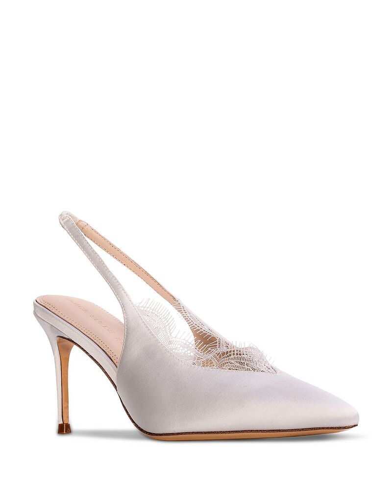 ブラックスエードスタジオ レディース シューズ パンプス Black Suede Studio Womens Pointed Slingback Pumps White Satin ホワイト