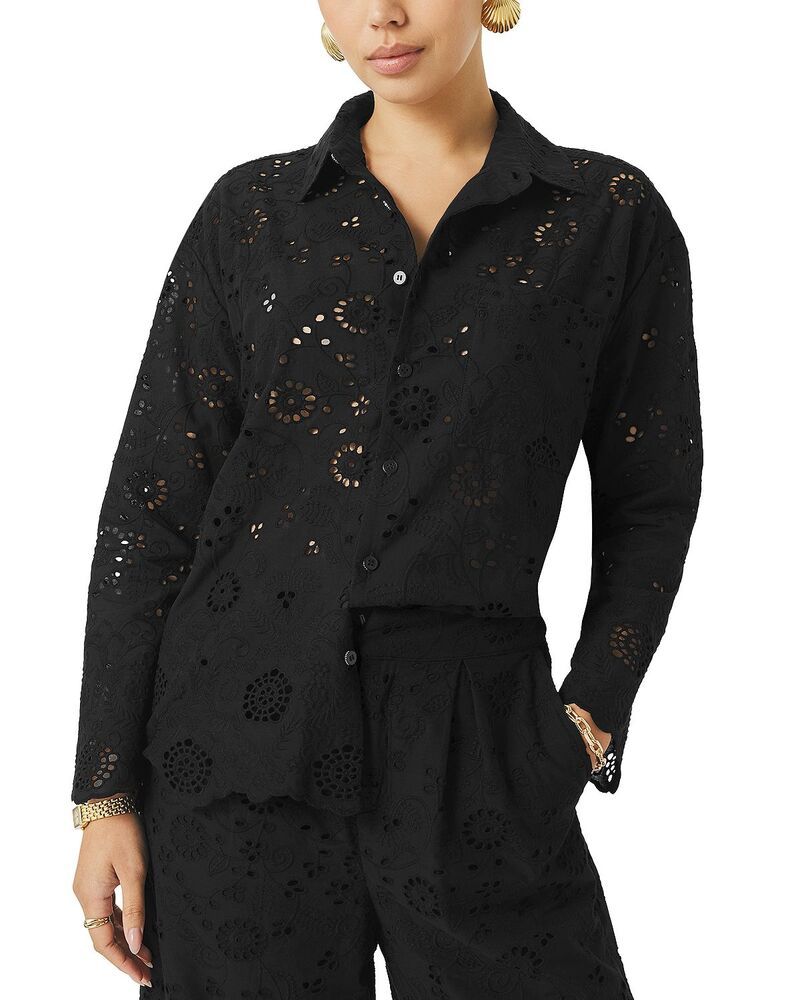 スプレンディット レディース トップス シャツ Splendid x Cellajaneblog Eyelet Button Frontop Black ブラック