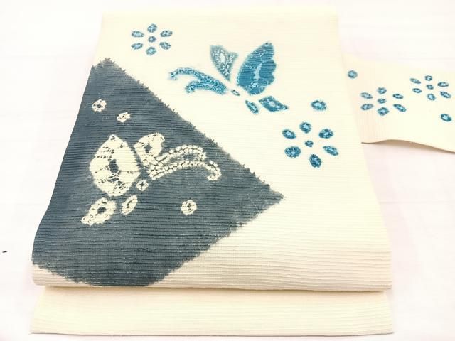 平和屋着物＊夏物　九寸名古屋帯　絞り　花蝶文　正絹　逸品　BAAX7882hv