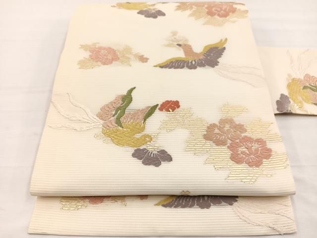 平和屋着物＊夏物　九寸名古屋帯　唐織　花喰鳥　金糸　正絹　逸品　BAAX7887hv