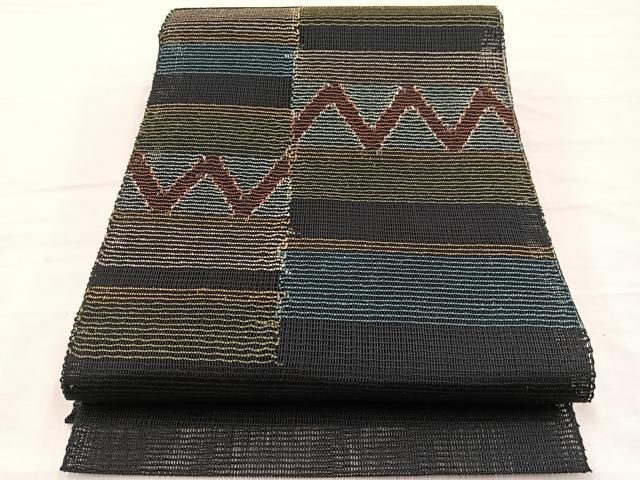 平和屋着物＊夏物　八寸名古屋帯　幾何学文様　正絹　逸品　BAAY4047hv