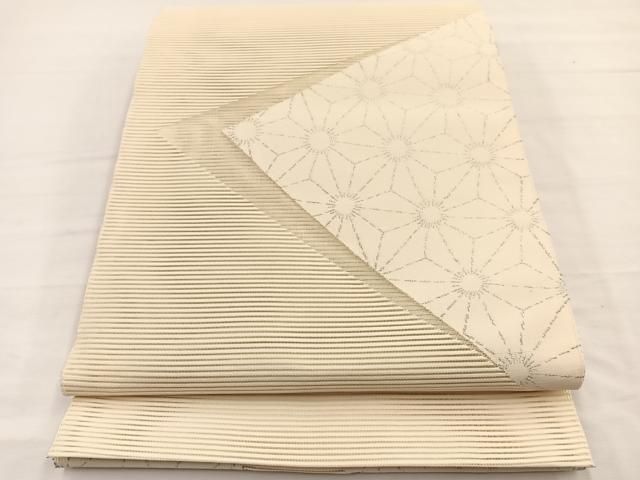 平和屋着物*夏物 八寸名古屋帯 絽綴れ 麻の葉文様 銀糸 正絹 逸品 未使用 BAAY4066hv